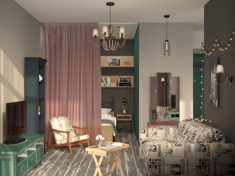 Дизайн интерьера квартиры-студии в Нижнем Новгороде "Проект квартиры-студии из бабушкиной квартиры"